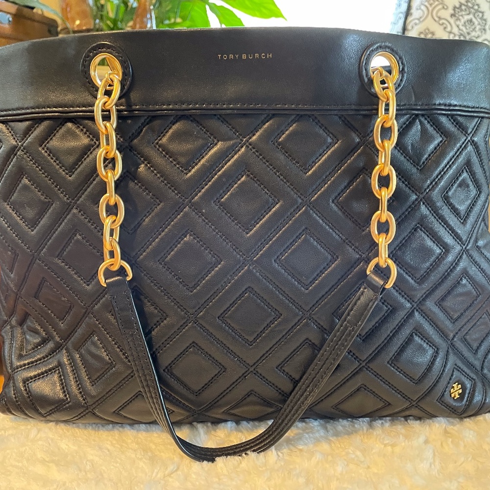 Authentic Tory Bruch Fleming Quilted Leather Tote Mint Condition